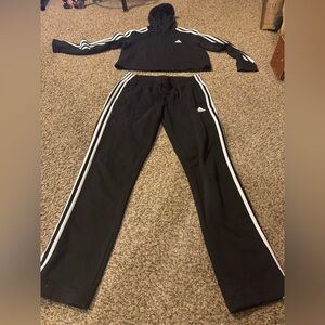 Adidas Black Tracksuit with White Stripes. Top and pants size M